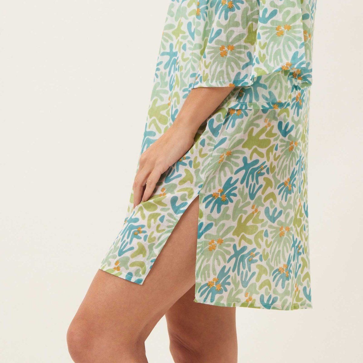 Tropics Green blu Cotton Beach Shift Swim Cover Up - rockflowerpaper