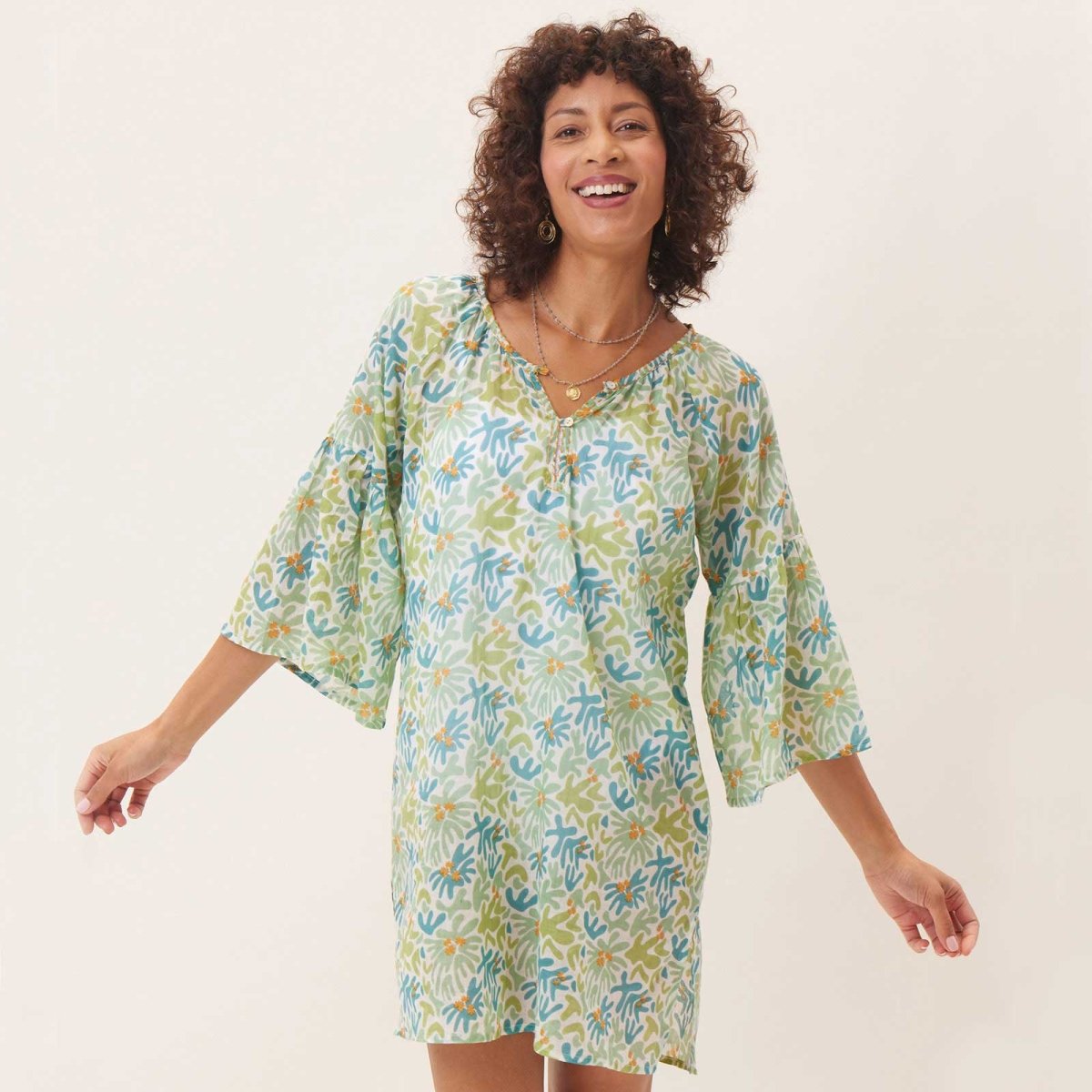 Tropics Green blu Cotton Beach Shift Swim Cover Up - rockflowerpaper