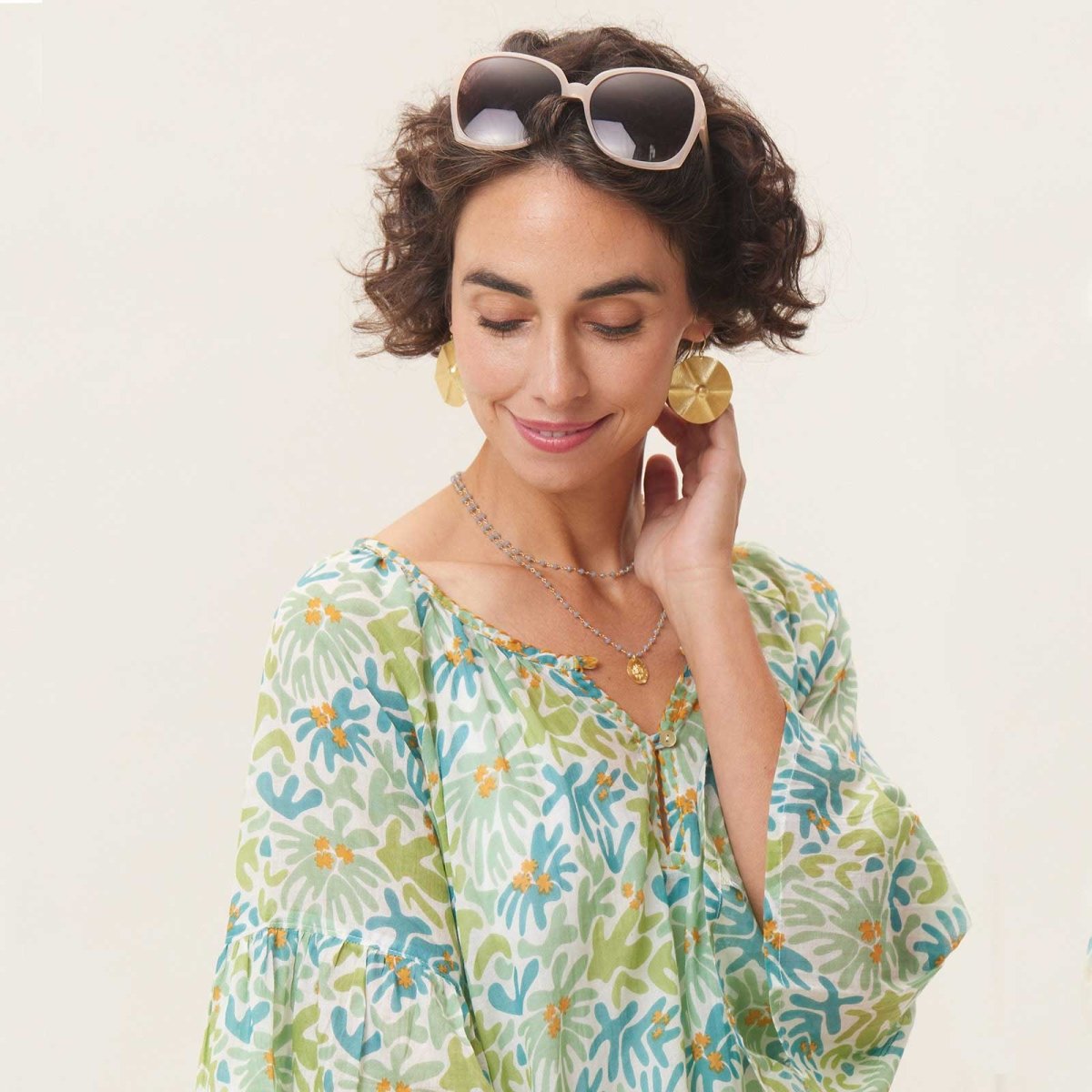 Tropics Green blu Cotton Beach Shift Swim Cover Up - rockflowerpaper