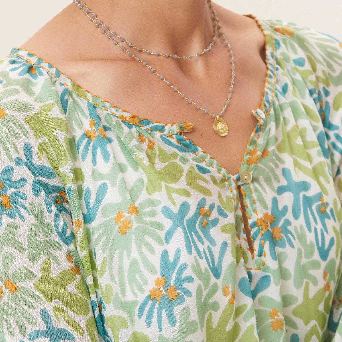 Tropics Green blu Cotton Beach Shift Swim Cover Up - rockflowerpaper