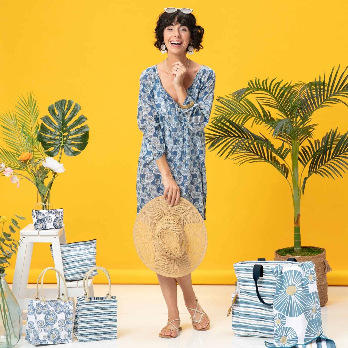 Urchin Navy blu Cotton Beach Shift Swim Cover Up - rockflowerpaper