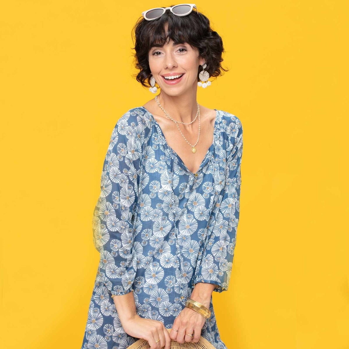 Urchin Navy blu Cotton Beach Shift Swim Cover Up - rockflowerpaper