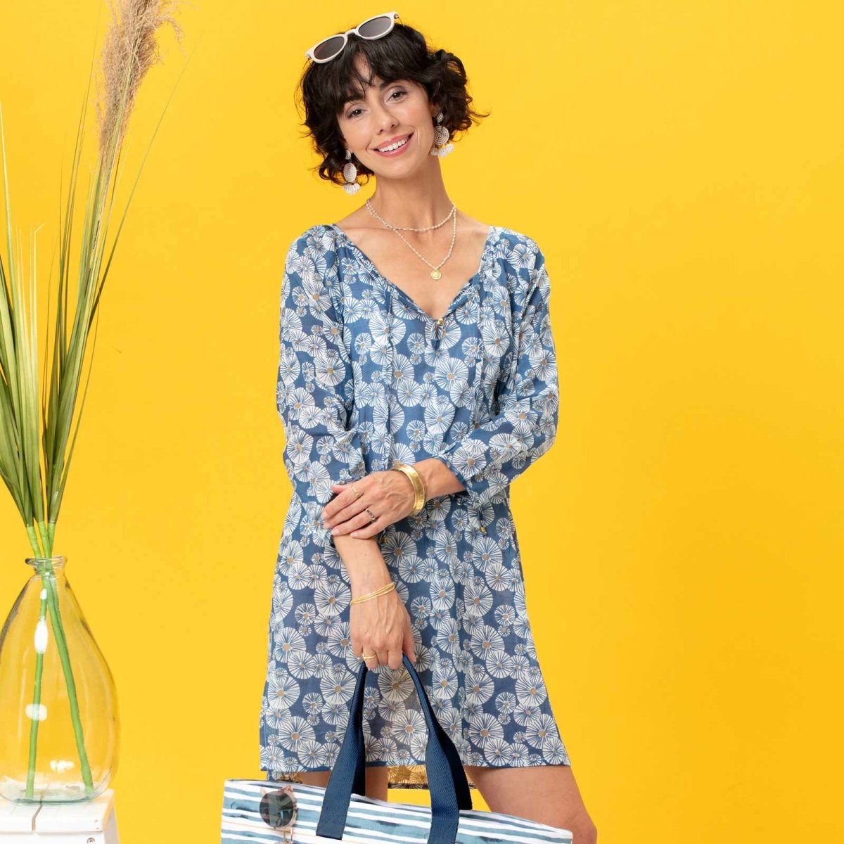 Urchin Navy blu Cotton Beach Shift Swim Cover Up - rockflowerpaper