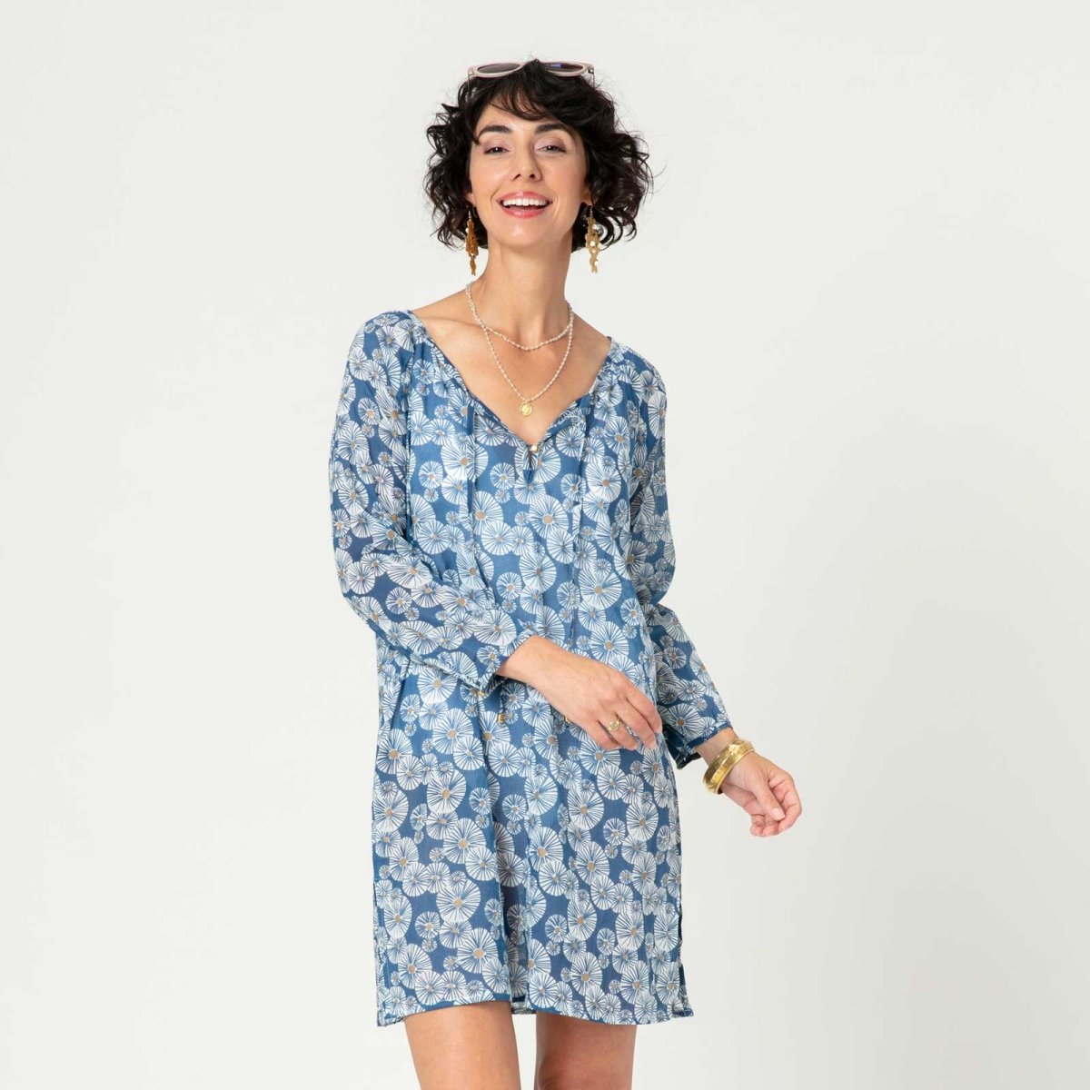 Urchin Navy blu Cotton Beach Shift Swim Cover Up - rockflowerpaper