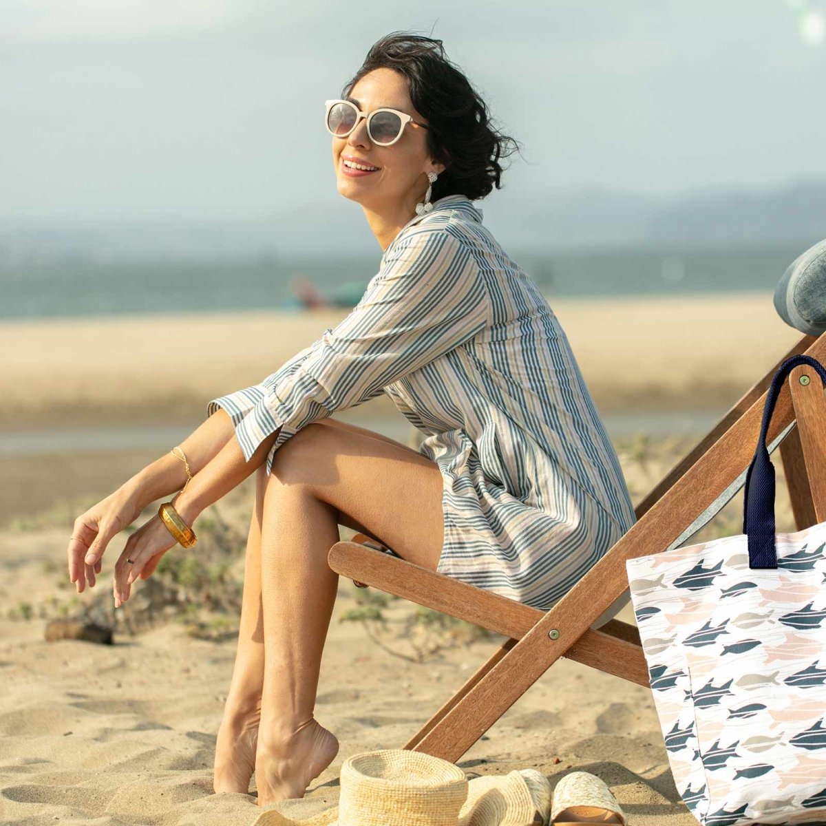 Vivian Blue blu Cotton Beach Shirt Swim Cover Up - rockflowerpaper