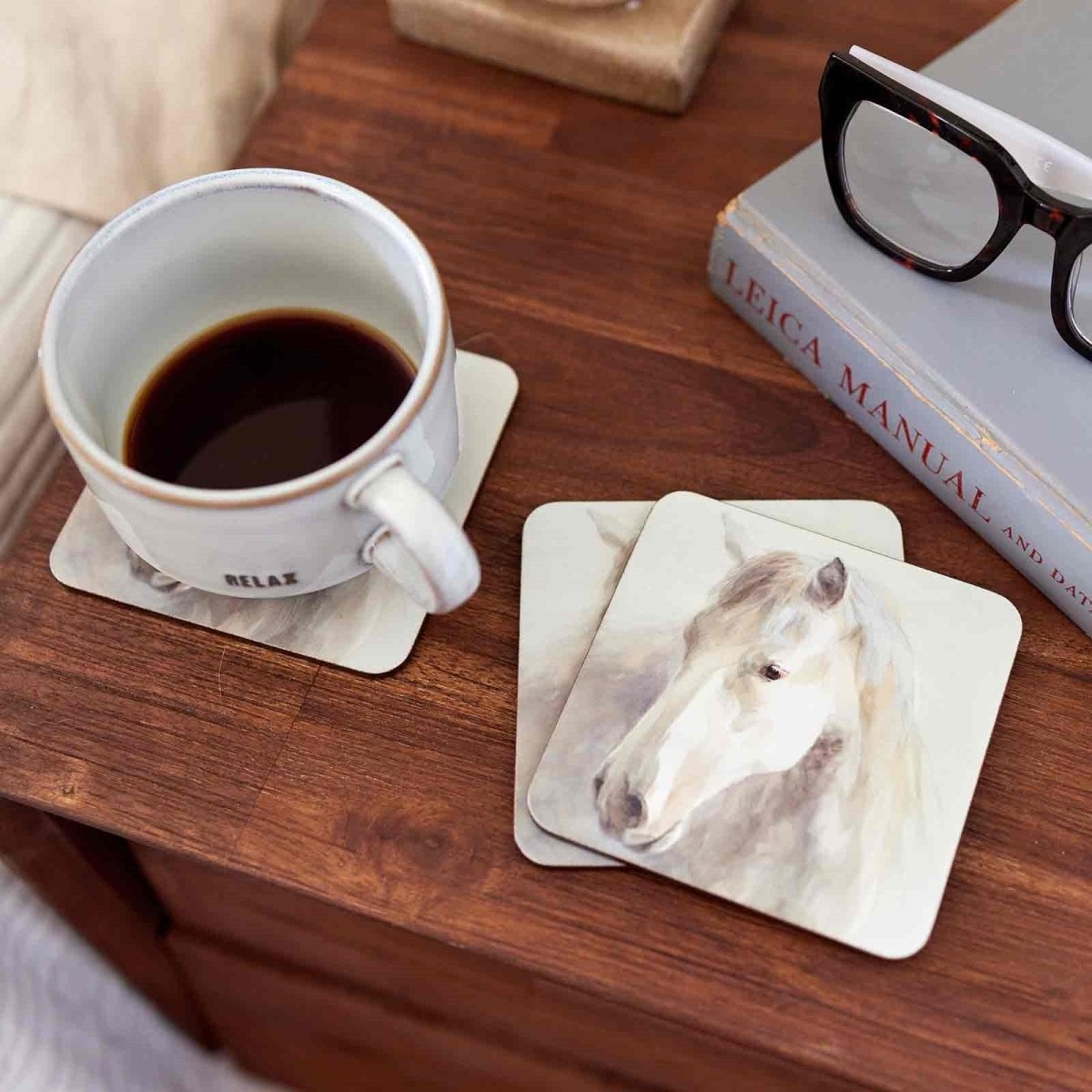 White Horse Square Art Coasters - Set of 4 Coaster - rockflowerpaper