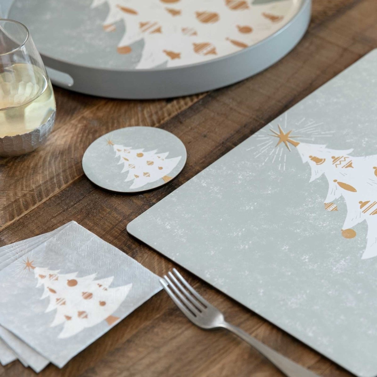 Winter White Tree Round Art Coasters - Set of 4 Coaster - rockflowerpaper