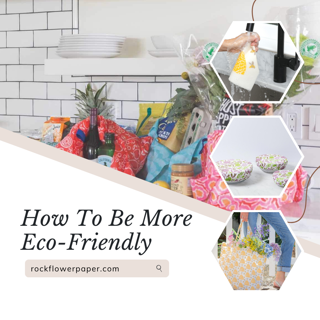 how to be more eco friendly with three images of eco-friendly products