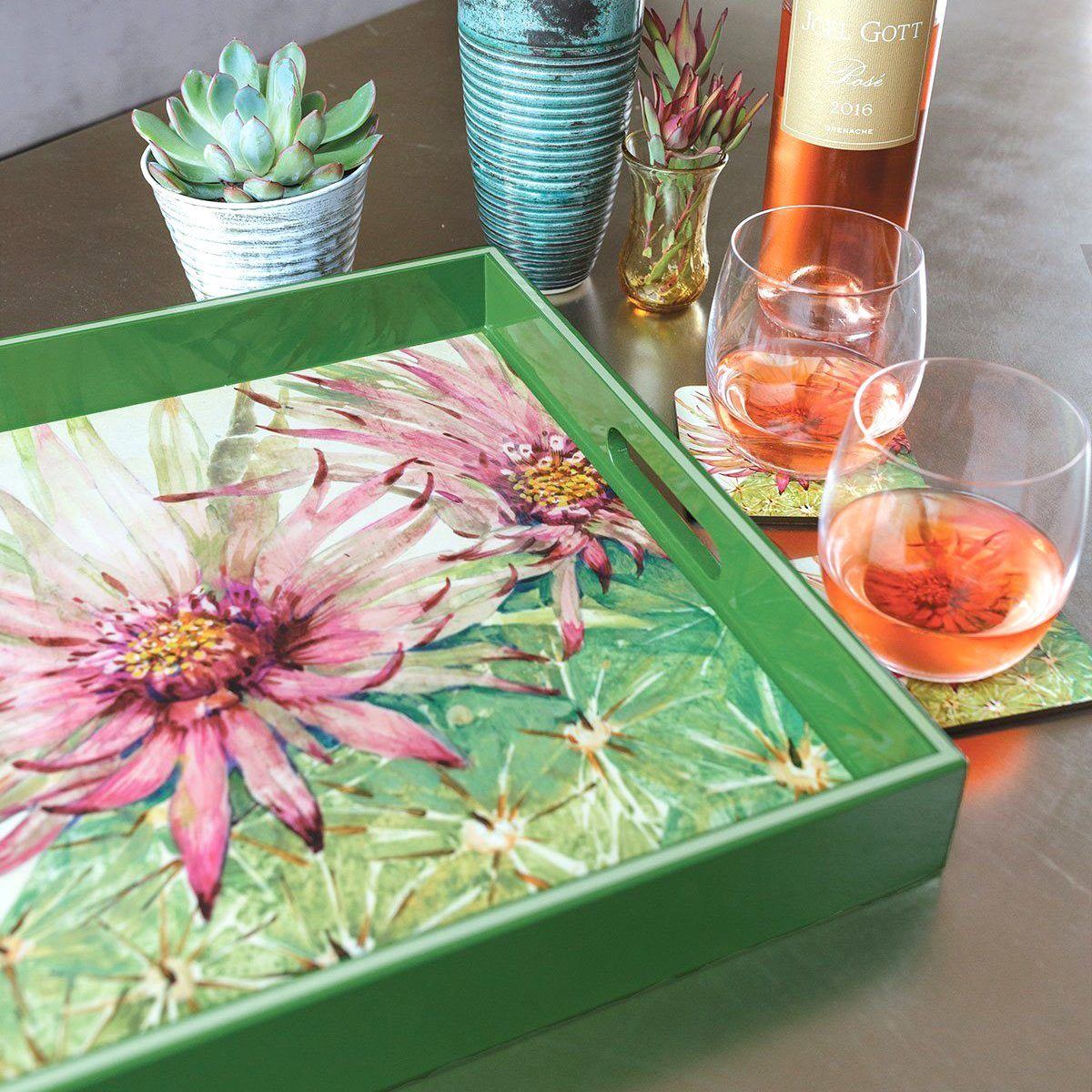 great mother's day gift ideas, like a floral lacquer serving tray and beautiful coasters