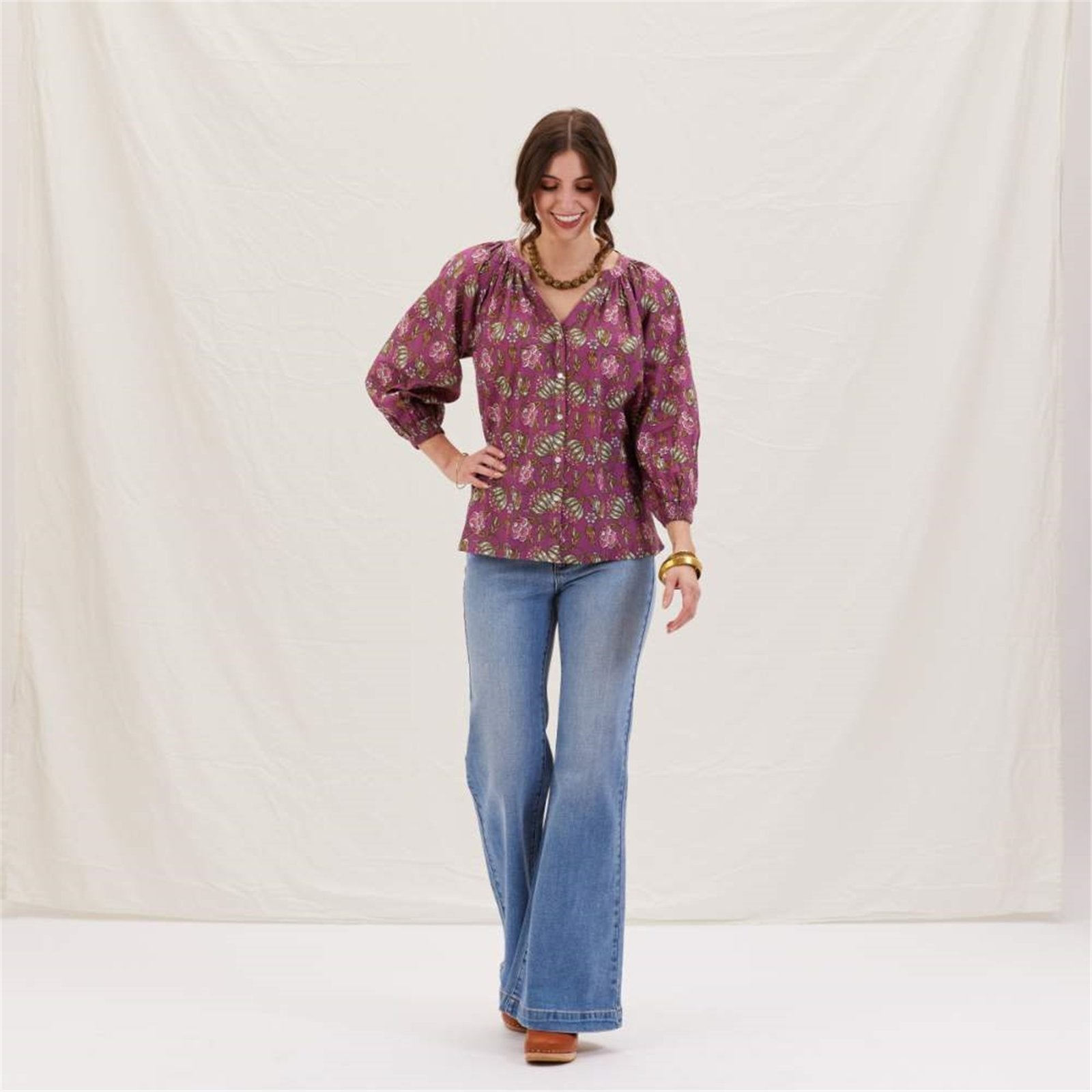 Margo Plum Gathered Sleeve Blouse Tunic - rockflowerpaper