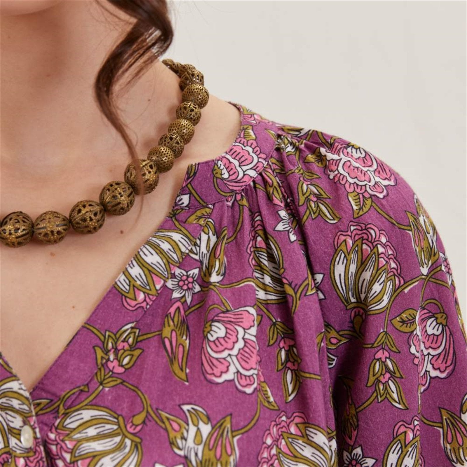 Margo Plum Gathered Sleeve Blouse Tunic - rockflowerpaper