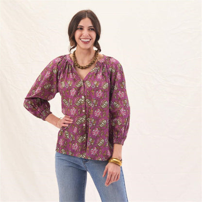 Margo Plum Gathered Sleeve Blouse Tunic - rockflowerpaper