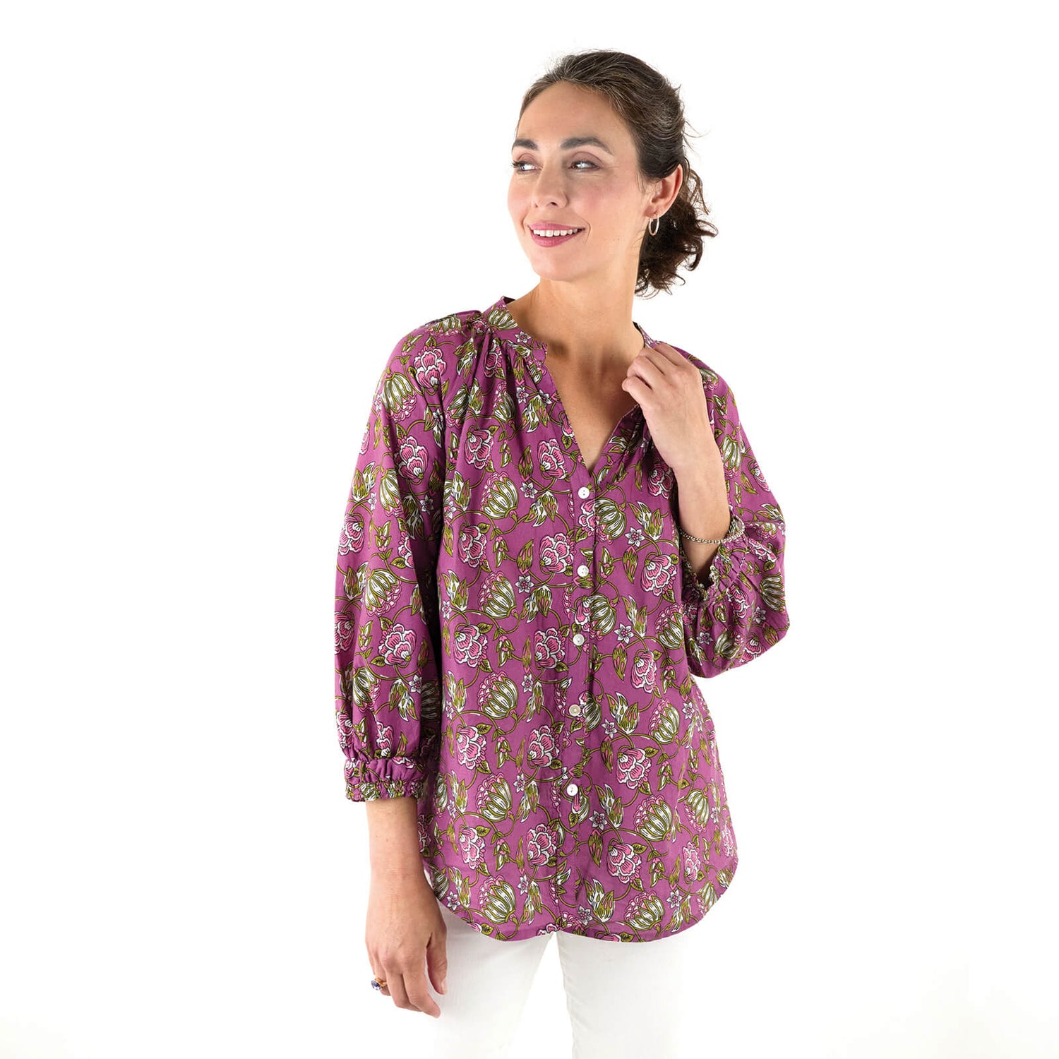 Margo Plum Gathered Sleeve Blouse