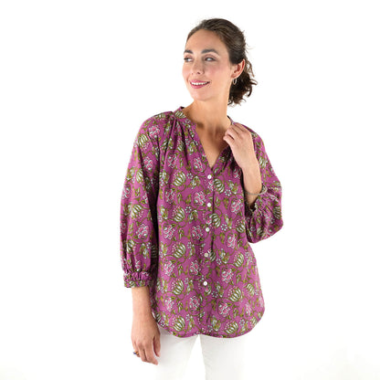 Margo Plum Gathered Sleeve Blouse