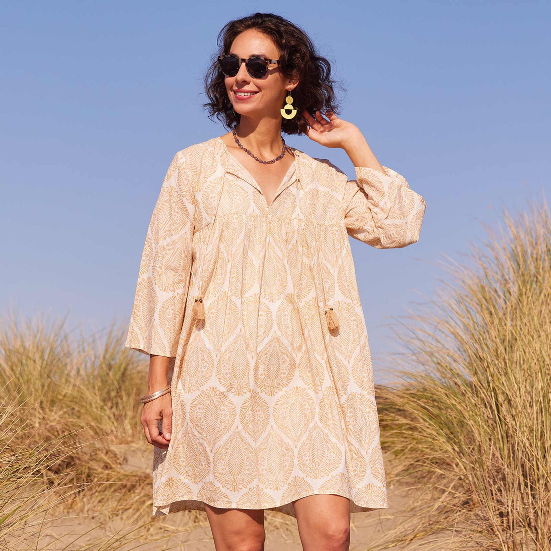 Zaharra Gold Cotton Tunic Dress