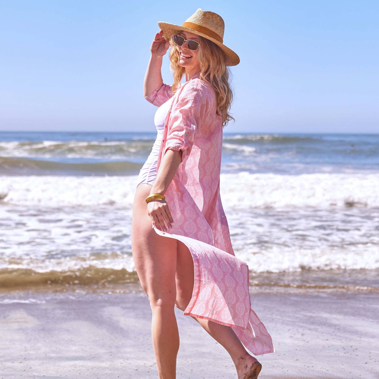 Harper Pink Cotton Long Shirt Dress