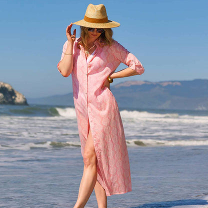 Harper Pink Cotton Long Shirt Dress