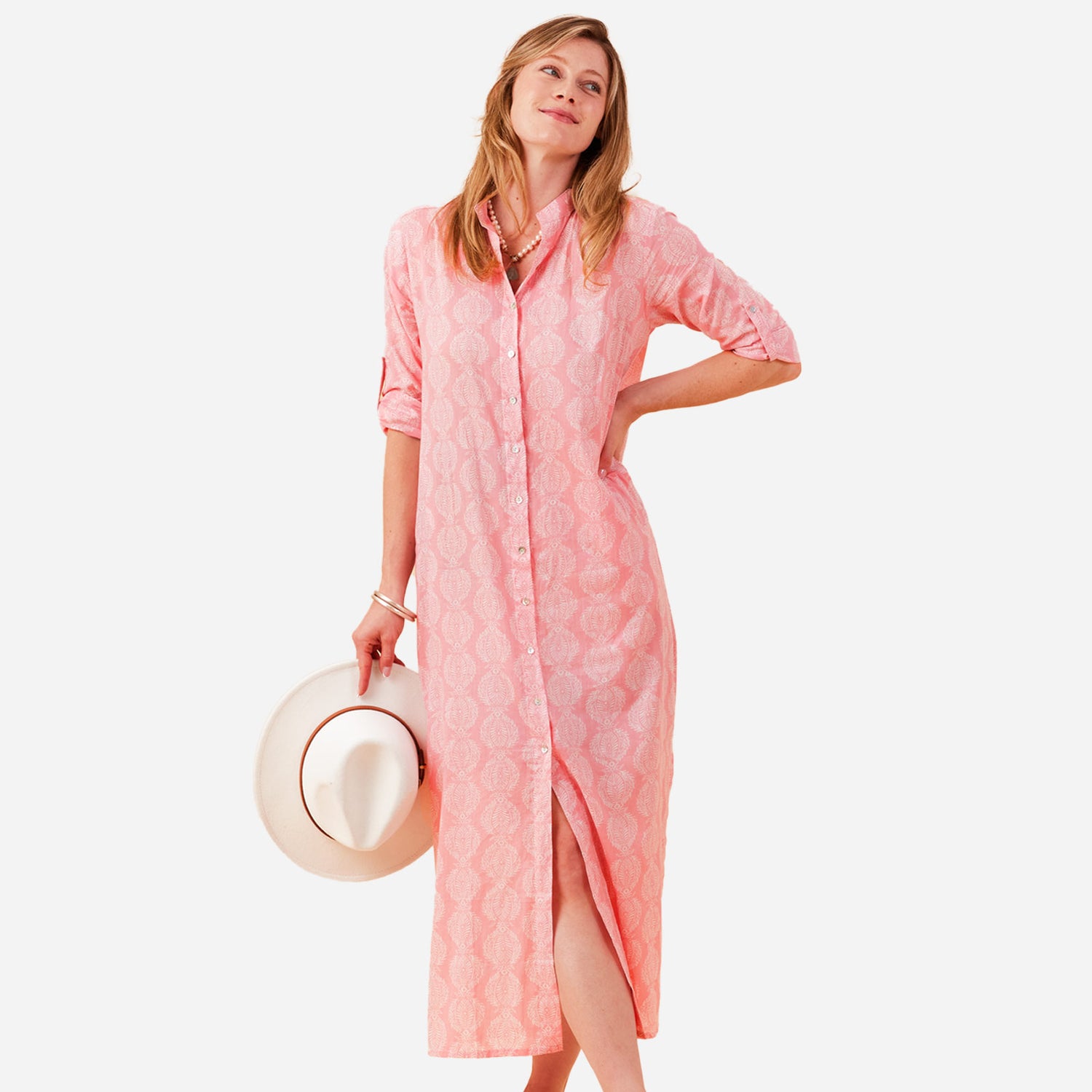 Harper Pink Cotton Long Shirt Dress