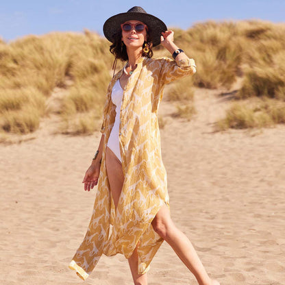 Giraffe Tan Cotton Long Shirt Dress