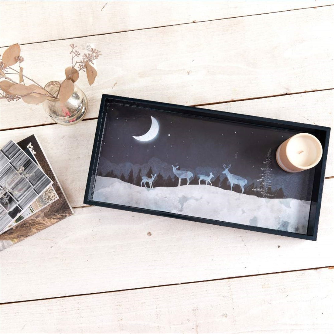 Moonlit Night Art Tray - 10x20 Deer Scene Tray - rockflowerpaper