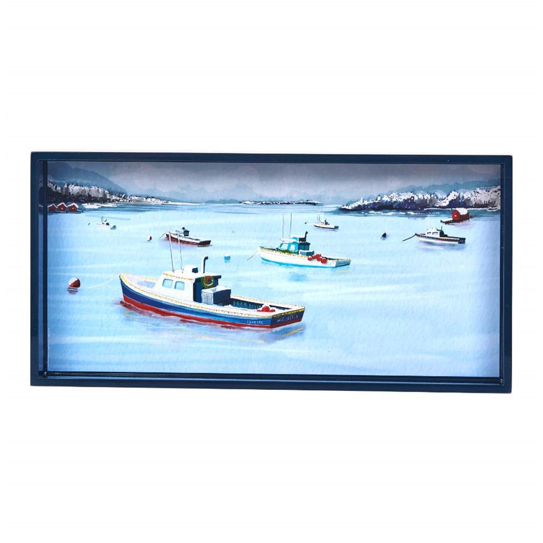 Lobster Boat Parade Art Tray - 10x20 Coastal Scene Tray - rockflowerpaper