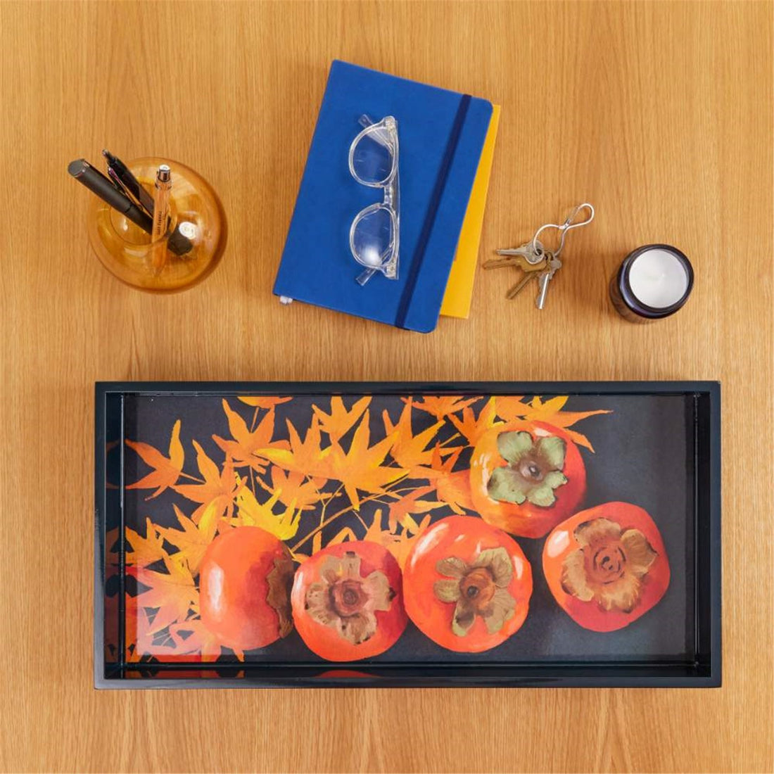 Persimmons Art Tray - 10x20 Autumn Design Tray - rockflowerpaper