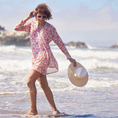 Tilly Pink blu Cotton Pintuck Beach Coverup Swim Cover Up - rockflowerpaper
