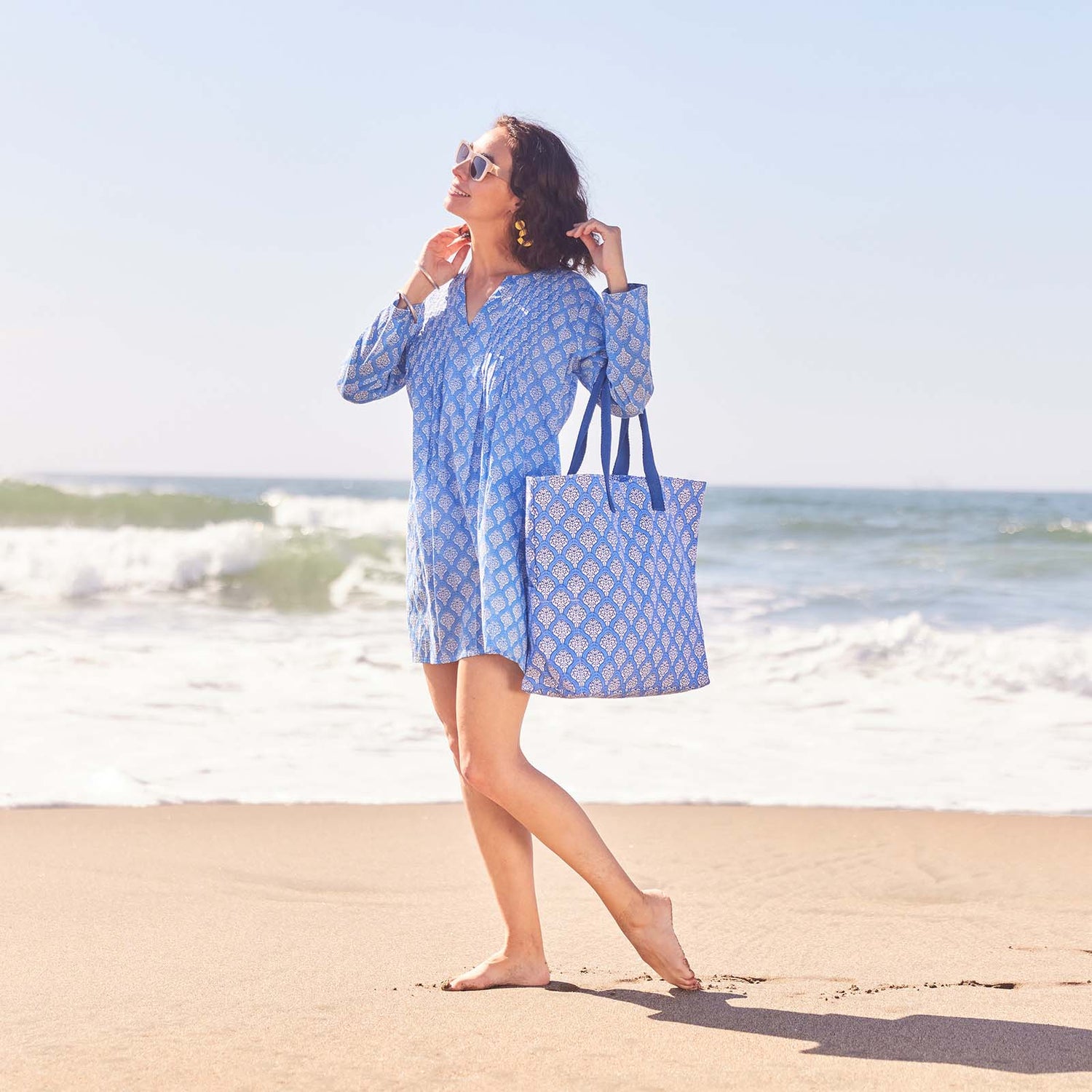 Fifer Blue blu Cotton Pintuck Beach Coverup Swim Cover Up - rockflowerpaper