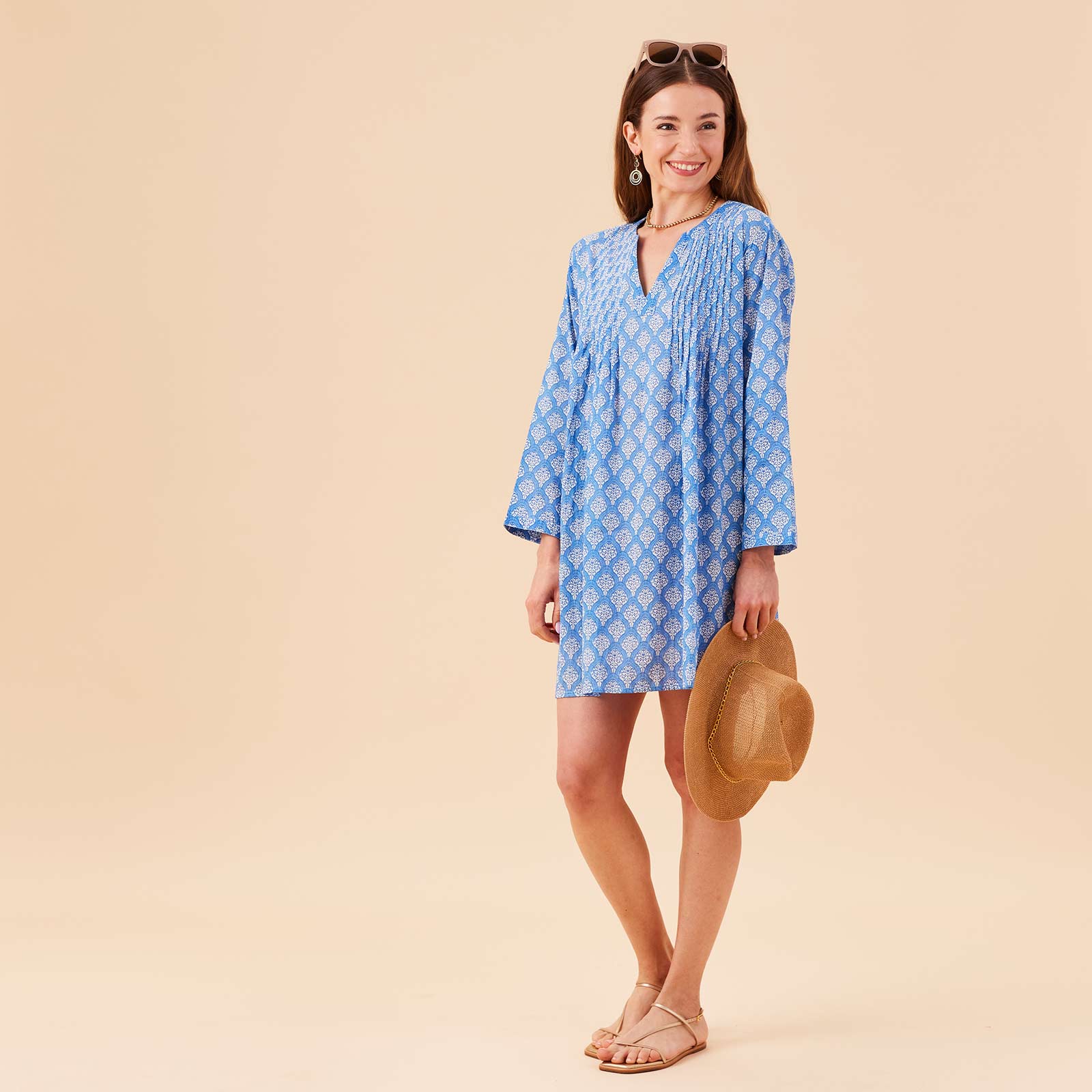 Fifer Blue blu Cotton Pintuck Beach Coverup Swim Cover Up - rockflowerpaper