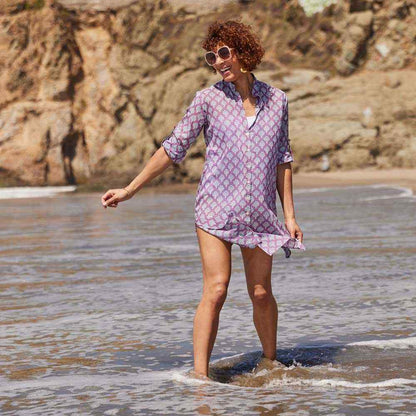 Fifer Raspberry Button Down Beach Tunic Swim Cover Up - rockflowerpaper