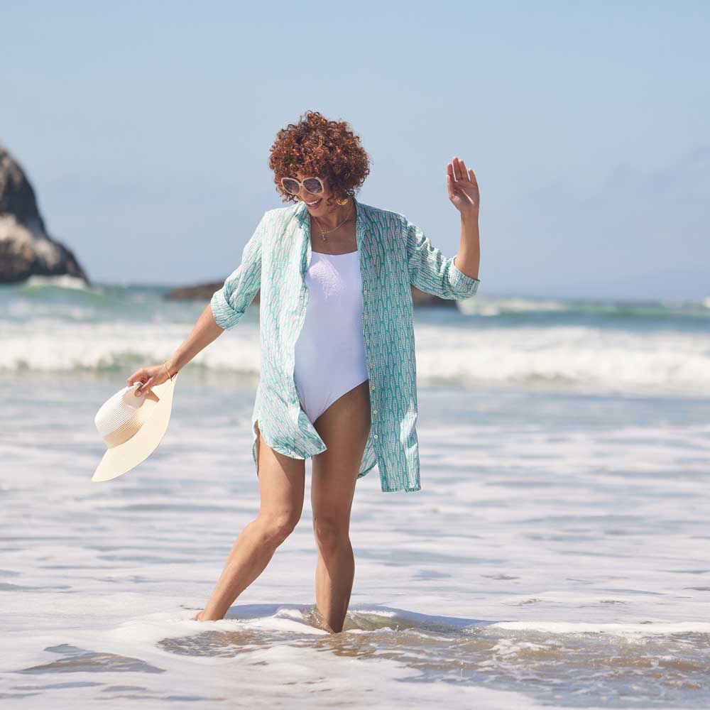 Sardina Ocean Button Down Beach Tunic Swim Cover Up - rockflowerpaper