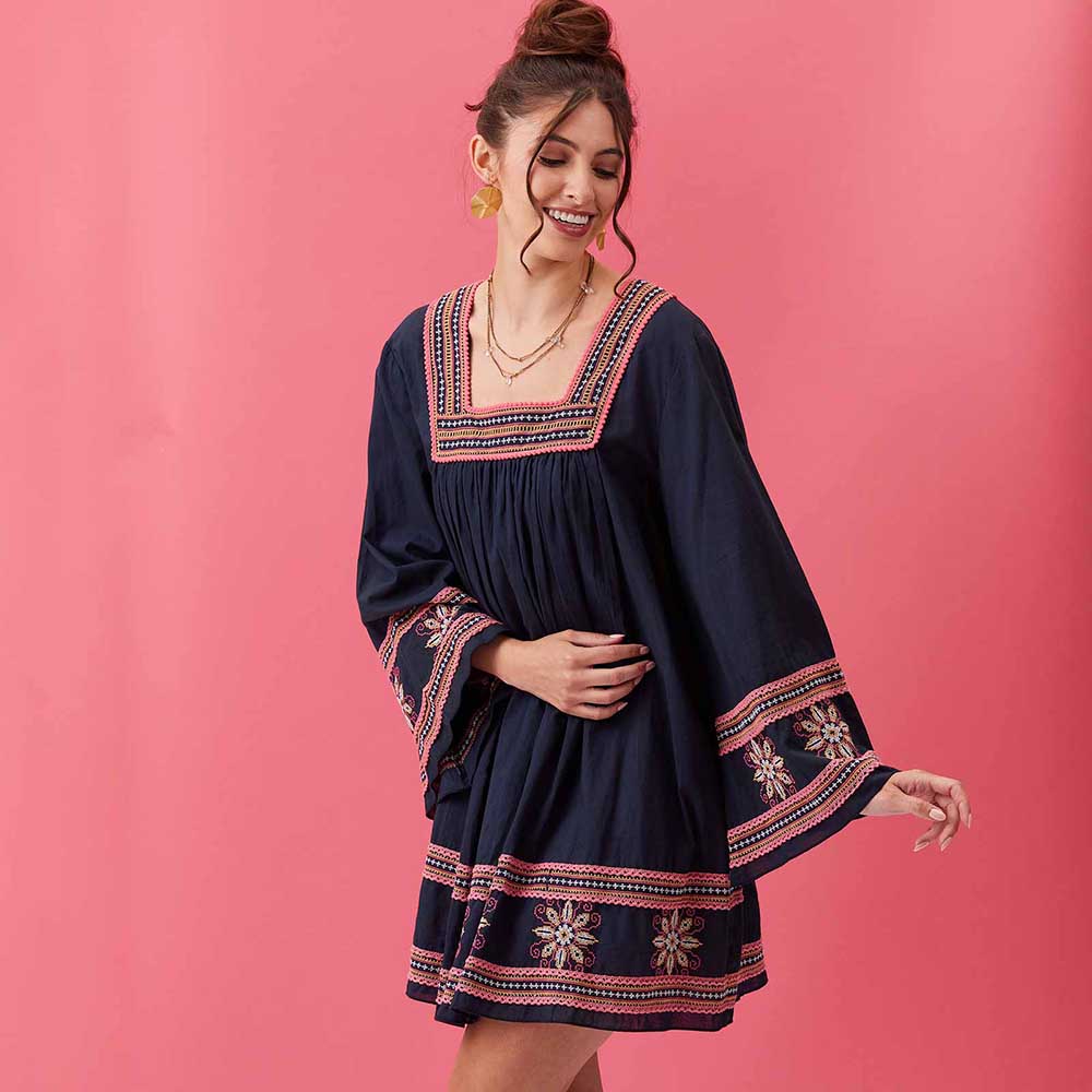 Tess Embroidered Dress with Bell Sleeve Dress - rockflowerpaper