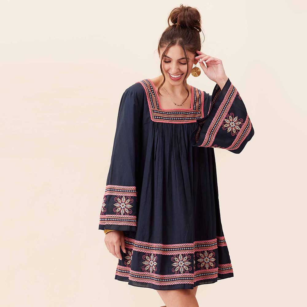 Tess Embroidered Dress with Bell Sleeve Dress - rockflowerpaper