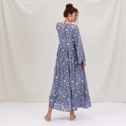 Jasmine Blue Floral Tiered Dress Dress - rockflowerpaper