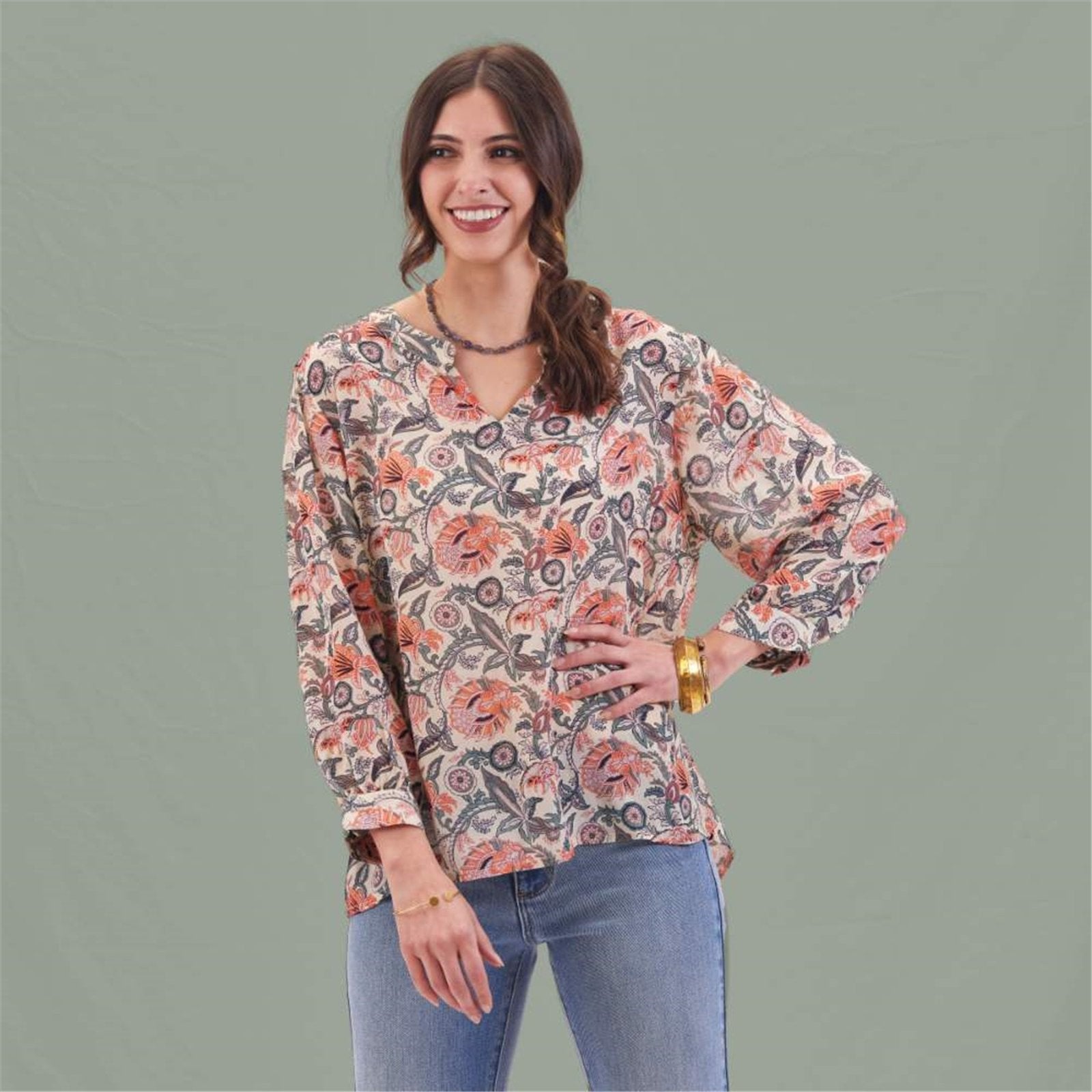 Veronica Pink and Green Blouse Tunic - rockflowerpaper