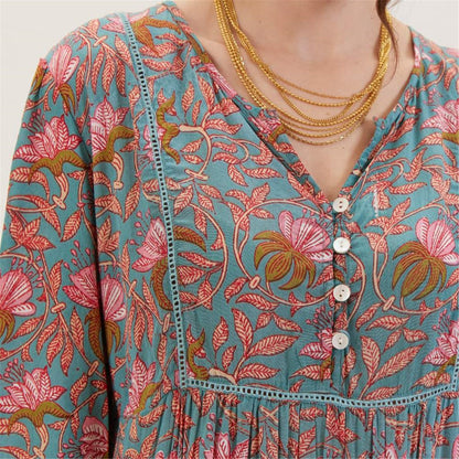 Aqua Pink Bohemian Floral Tunic Tunic - rockflowerpaper