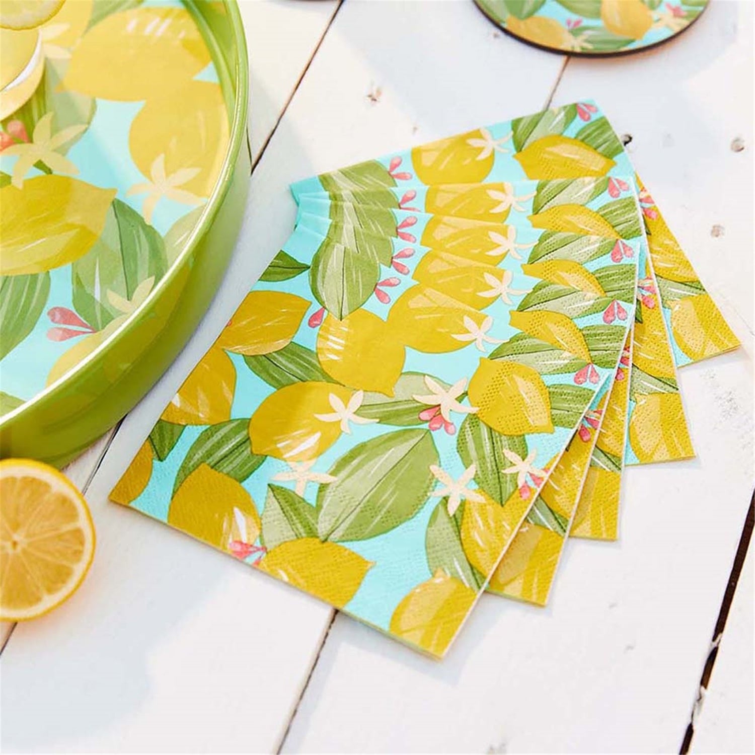 Lemon Blossoms Paper Cocktail Napkins (Pack of 20) Paper Cocktail Napkin - rockflowerpaper