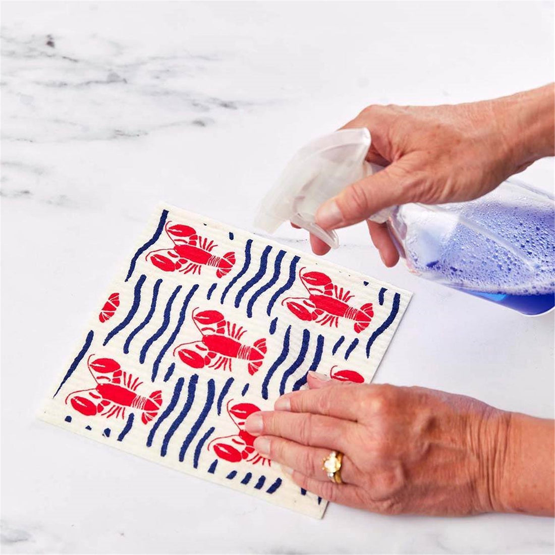 Lobster Waves Eco-Friendly blu Sponge Cloth- Set of 2 Eco Cloth - rockflowerpaper