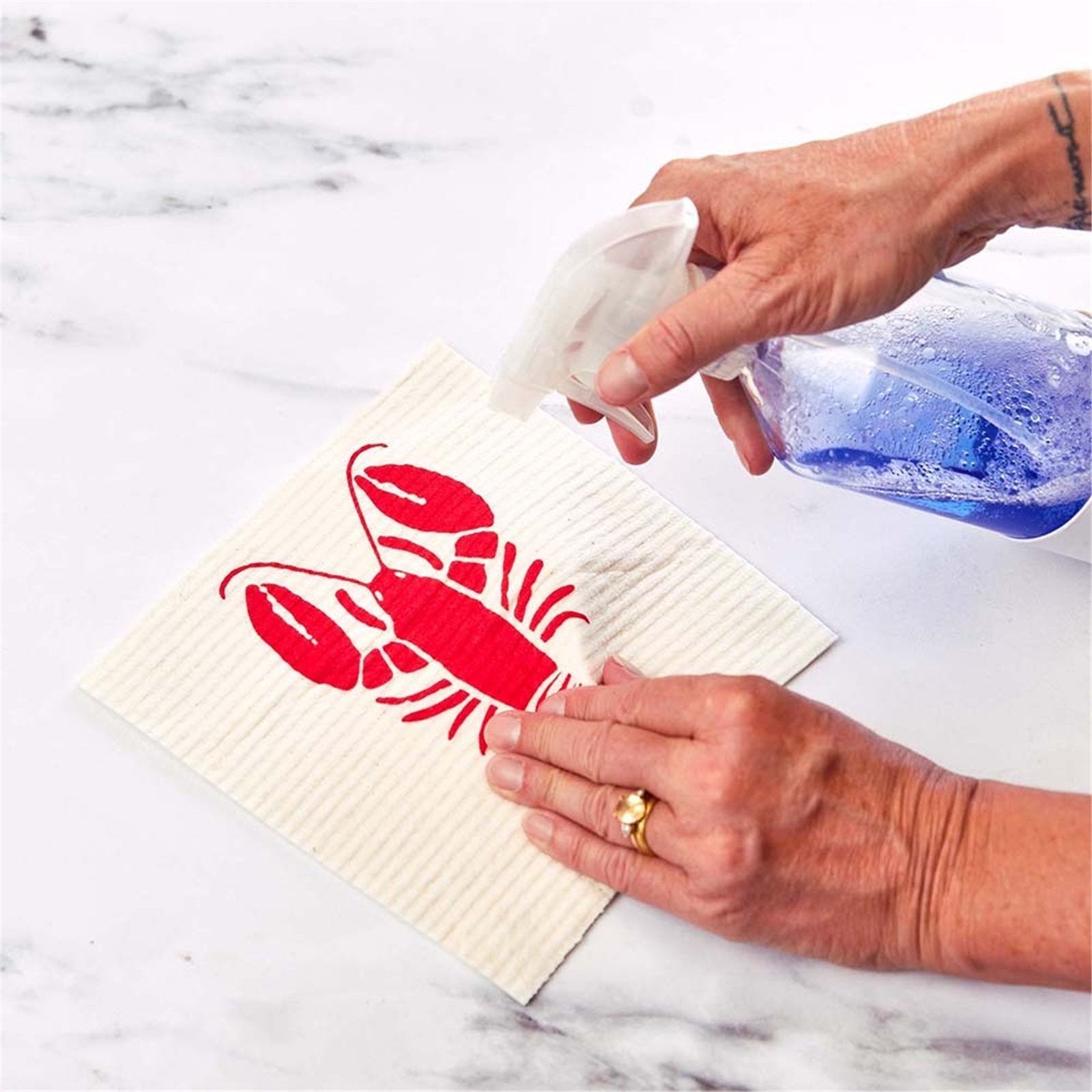 Lobster Waves Eco-Friendly blu Sponge Cloth- Set of 2 Eco Cloth - rockflowerpaper