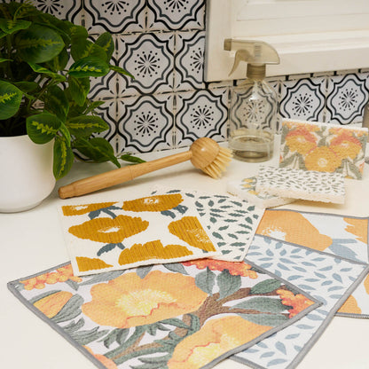 Icelandic Poppies Gold blu Eco Sponge Cloths (Set of 2)