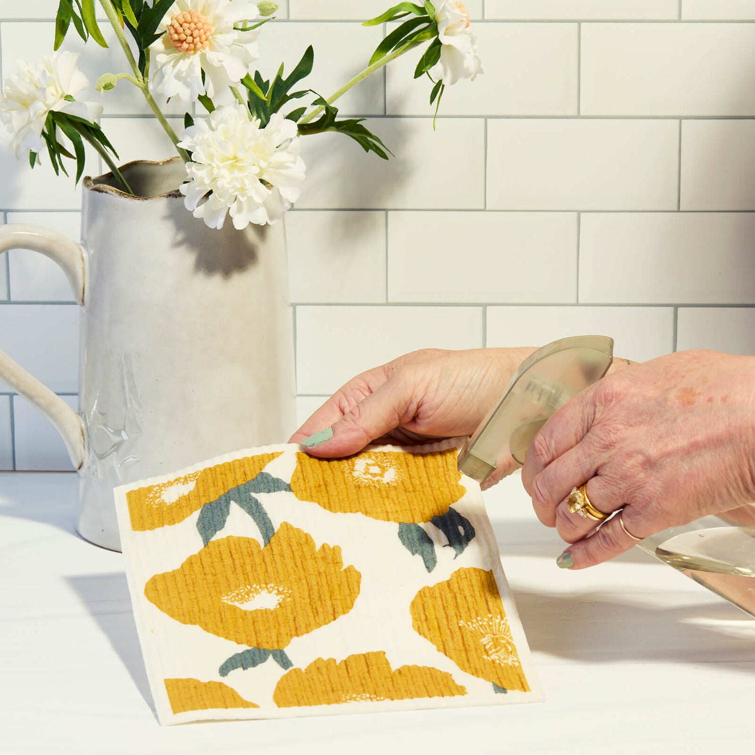 Icelandic Poppies Gold blu Eco Sponge Cloths (Set of 2)