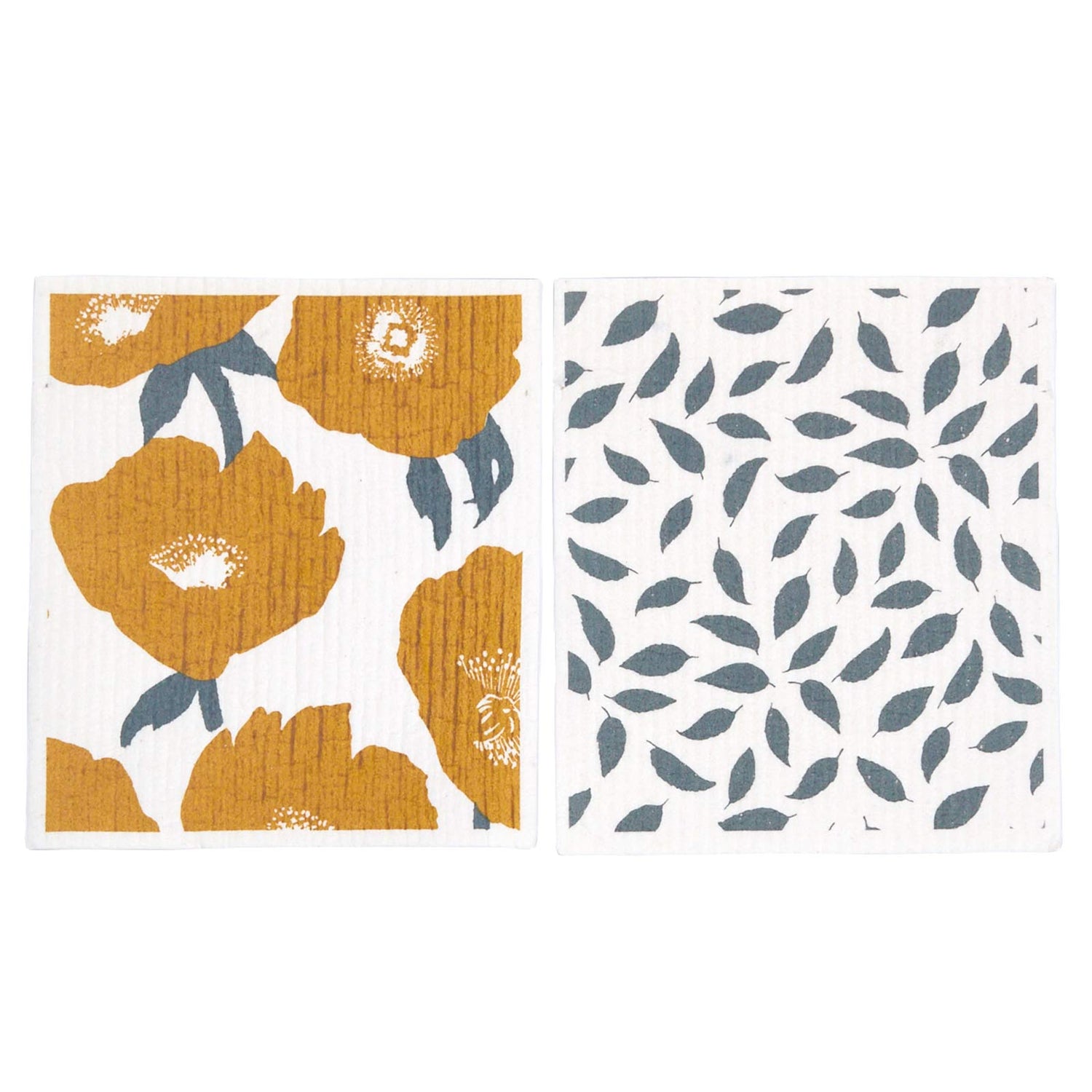 Icelandic Poppies Gold blu Eco Sponge Cloths (Set of 2)
