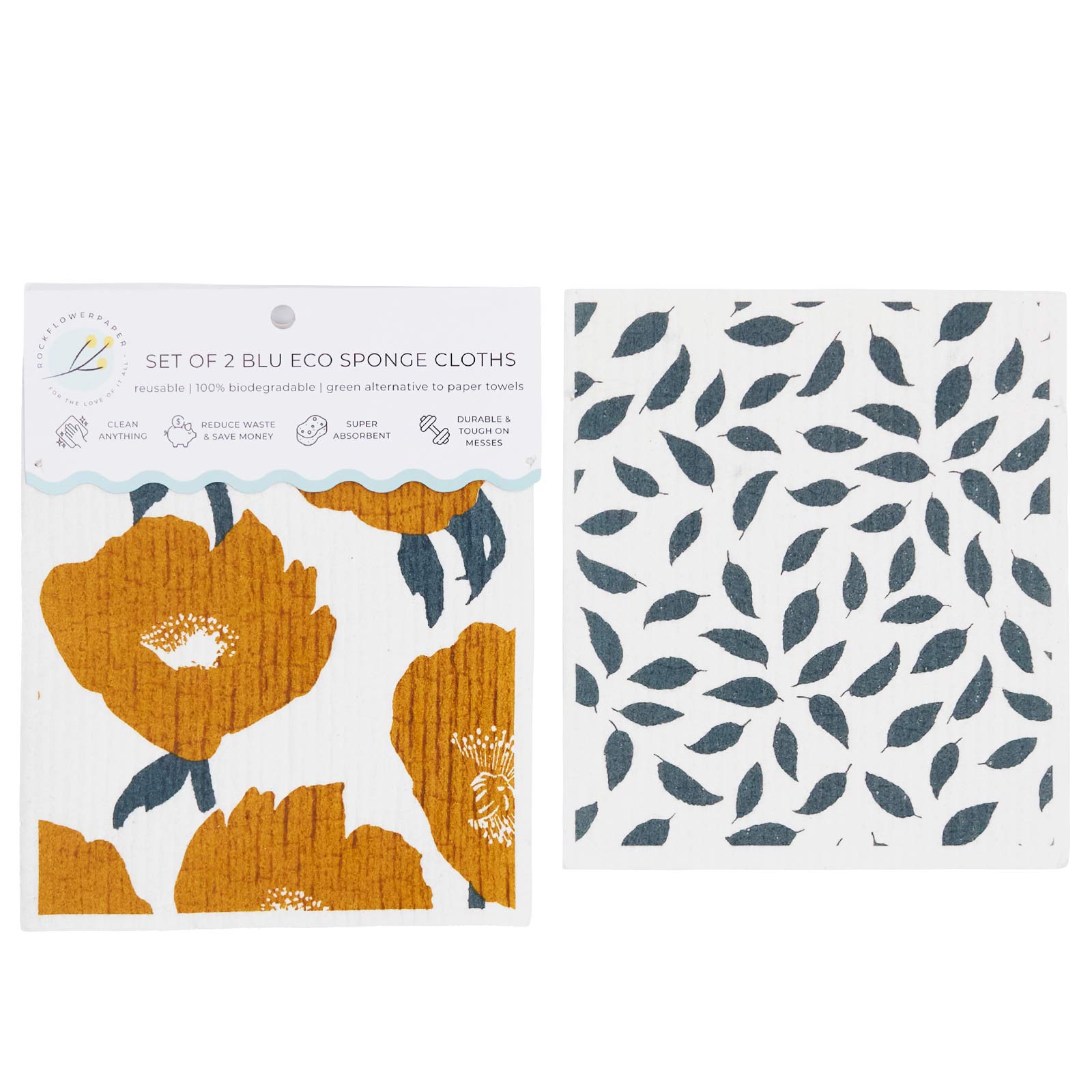 Icelandic Poppies Gold blu Eco Sponge Cloths (Set of 2)