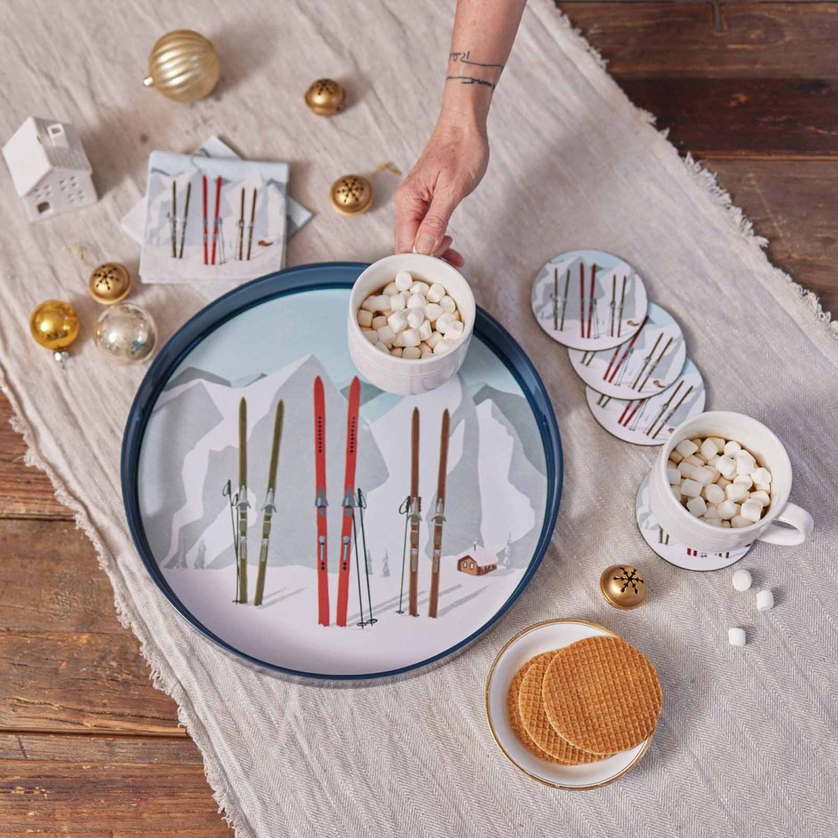 Nordic Ski 15 Inch Round Tray Tray - rockflowerpaper