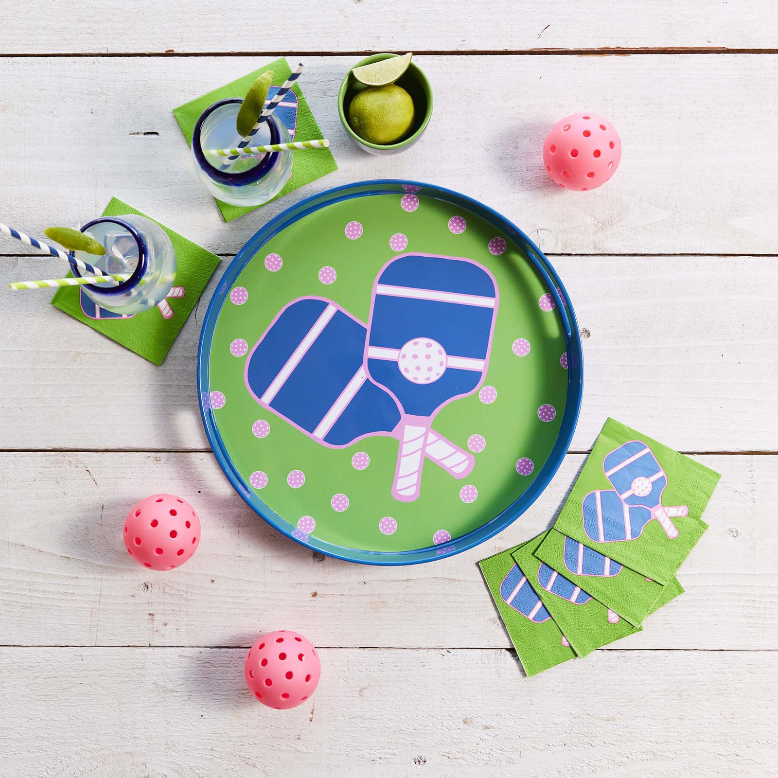 Pickleball Green Round Lacquer Serving Tray