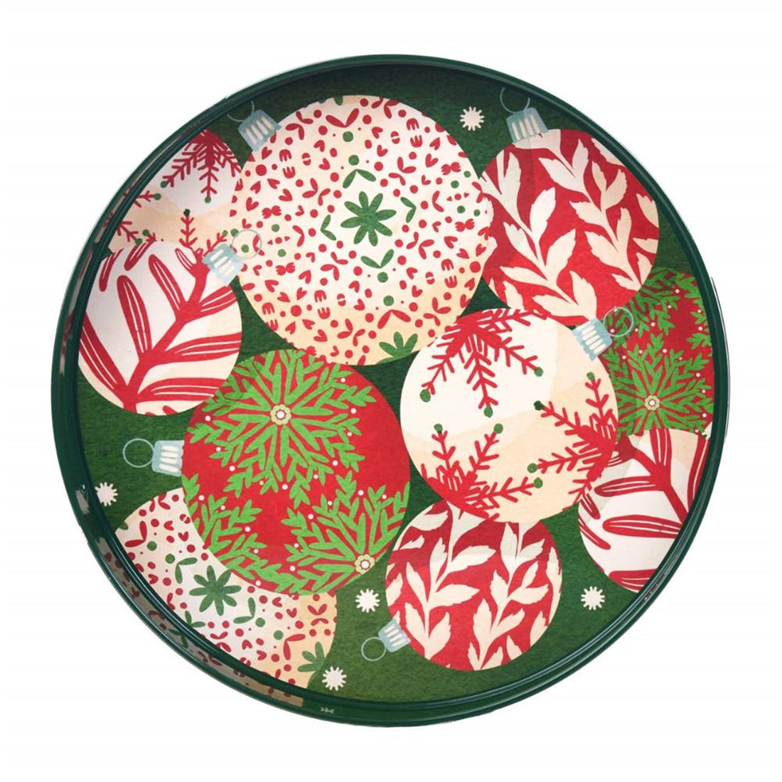 Scandi Ornaments Round Tray - 15 Inch Festive Design Tray - rockflowerpaper