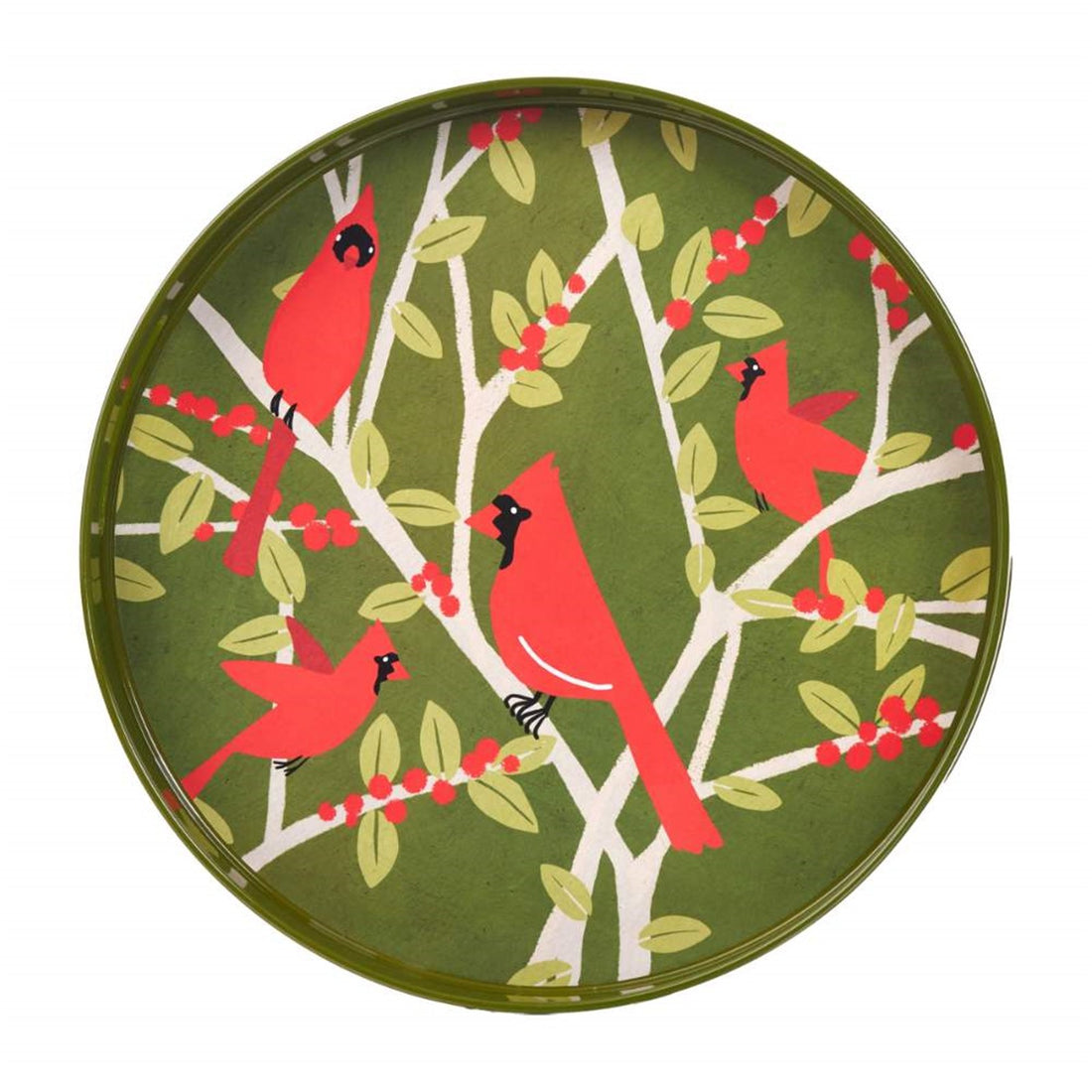 Cardinal Round Tray - 15 Inch Festive Design Tray - rockflowerpaper