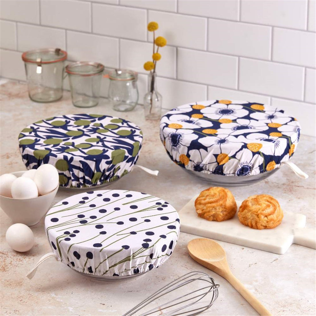 Windflower Cotton Dish Covers Set of 3 Eco Dish Cover - rockflowerpaper