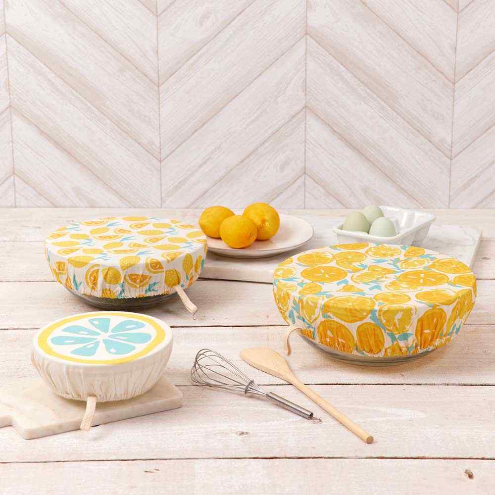 Lemons blu Kitchen Food Storage Covers (Set of 3 ) Eco Dish Cover - rockflowerpaper