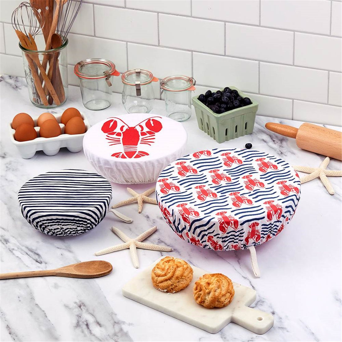 Lobster Waves Cotton Dish Covers Set of 3 Eco Dish Cover - rockflowerpaper